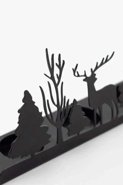 Siyah Metal Dekoratif Geyik Orman Mumluk, Şamdan, 3'lü Mumluk - 2