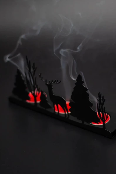 Siyah Metal Dekoratif Geyik Orman Mumluk, Şamdan, 3'lü Mumluk - 3