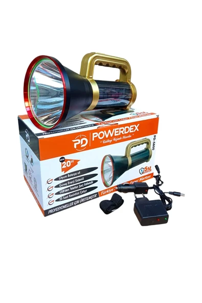 Powerdex PD-5800 20W Şarjlı ve Güneş Enerjili El Feneri