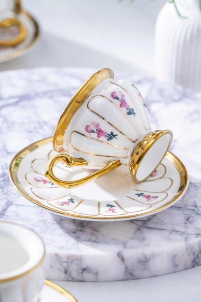 Acar Scarlet Beyaz 6'lı Kahve Fincan Takımı KAI-06834 - 2