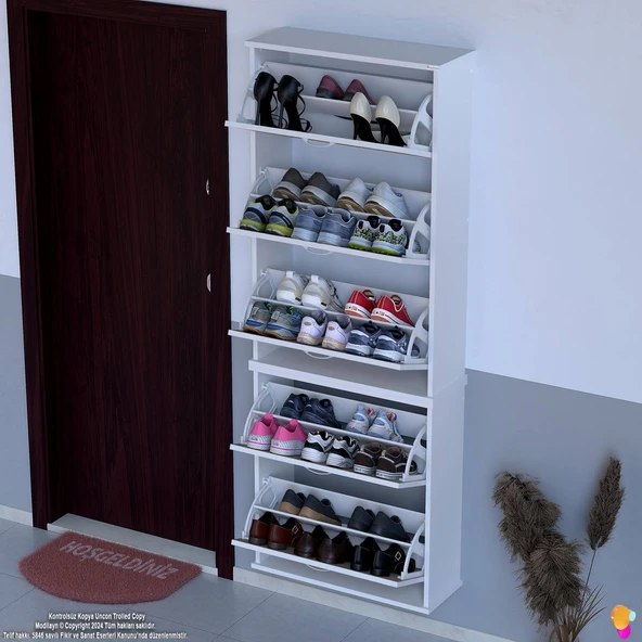 Modilayn VARBİ UMAY' 2 Li Asma Kapı Önü 72x193x26 5 Düşer Kapak 10 Bölmeli Ayakkabılık