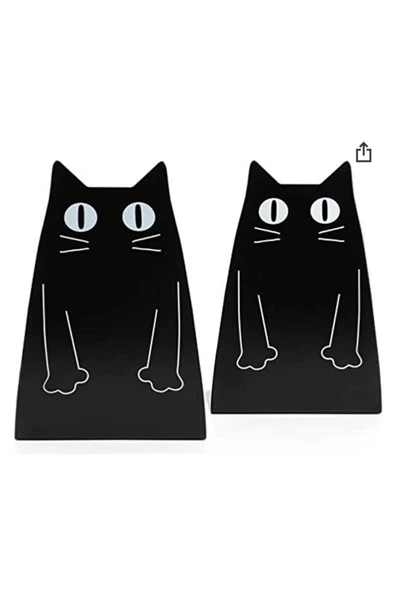 Kedi Model Kitap Tutacağı Hediyelik Estetik Ve Dekoratif Kitap Tutucu 2'li Set Siyah - 2