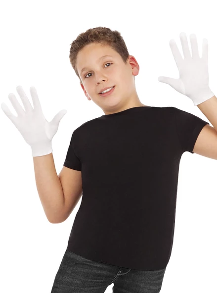 Beyaz Renk Çocuk Boy Likralı Pandomim Eldiveni - 3