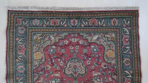 110x185 cm Eski El Dokuma Türk Halısı Kırmızı Renk Dekoratif Kilim - 2