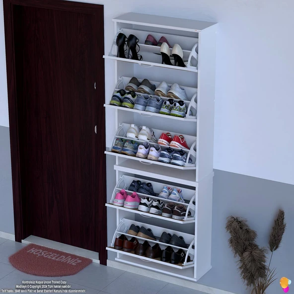 Modilayn VARBİ UMAY' 2 Li Asma Kapı Önü 72x193x26 cm 5 Düşer Kapak 10 Bölmeli Ayakkabılık