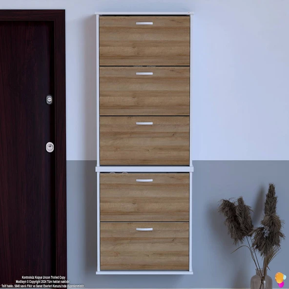 Modilayn VARBİ UMAY' 2 Li Asma Kapı Önü 72x193x26 cm 5 Düşer Kapak 10 Bölmeli Ayakkabılık - 6