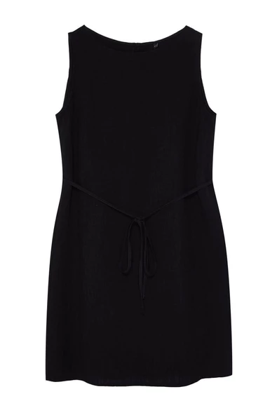 Moda Regular Gündüz Gece Keten Karışımlı Dokuma Bisiklet Yaka Askılı Kol A-Line Mini Boy Elbise