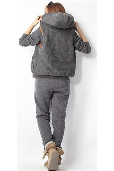 Günlük Kışlık Rahat Üçlü Tarz Kadın Eşofman Takımı - 4