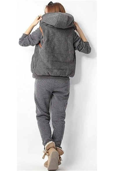 Günlük Kışlık Rahat Üçlü Tarz Kadın Eşofman Takımı - 4