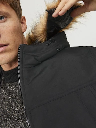 Jack Jones Erkek Kapüşonlu Outdoor Parka  Siyah Mont 12235858S - 6