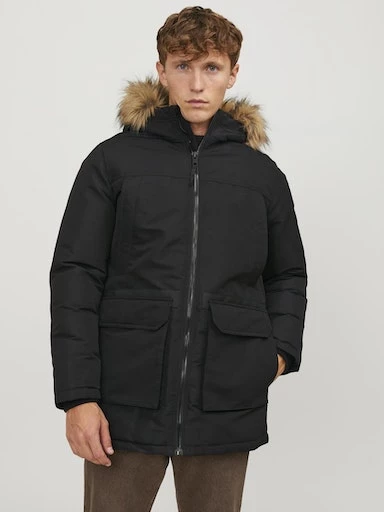 Jack Jones Erkek Kapüşonlu Outdoor Parka  Siyah Mont 12235858S - 2