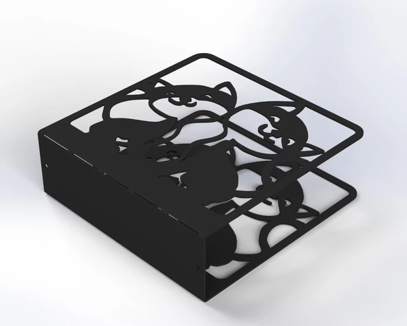 Kedi Desenli Peçetelik Sofra Mutfak Peçetelik Siyah - 5