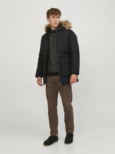 Jack Jones Erkek Kapüşonlu Outdoor Parka  Siyah Mont 12235858S - 4