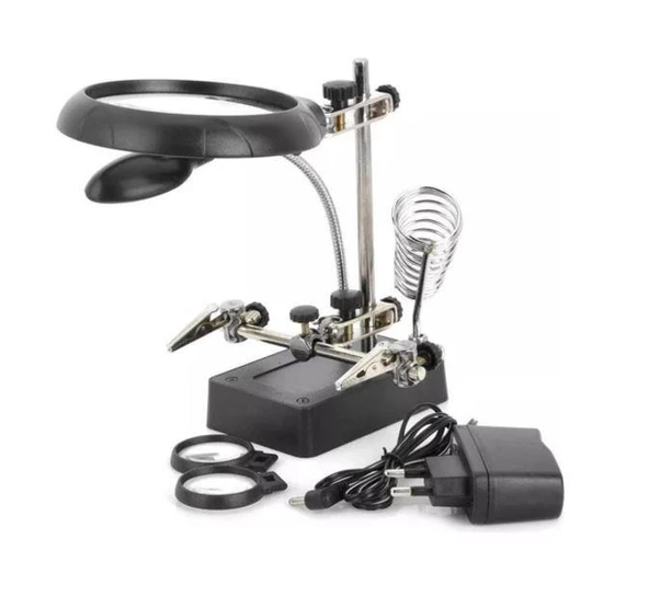 Mg16129-C Led Işıklı Büyüteçli - Mercekli Havya Sehpası 3. El Adaptörlü