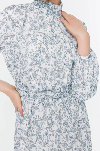 Moda Rahat Casual Günlük Şifon Dokuma Bisiklet Yaka Kısa Kol A-Line Maxi Boy Tesettür Elbise - 2