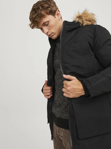 Jack Jones Erkek Kapüşonlu Outdoor Parka  Siyah Mont 12235858S - 7