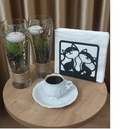 Kedi Desenli Peçetelik Sofra Mutfak Peçetelik Siyah - 3