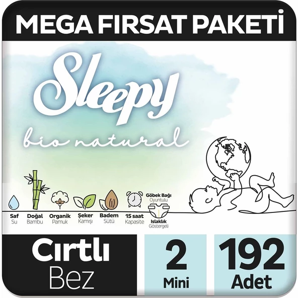 Sleepy Bio Natural Mega Fırsat Paketi Bebek Bezi 2 Numara Mini 192 Adet ürün görseli