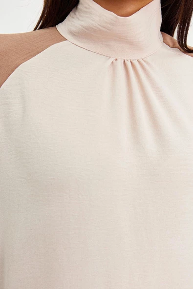 Moda Dokuma Rahat Kalıp Uzun Dik Yaka Reglan Kol Aerobin Basic Tesettür Giyim Kimono Kaftan - 5