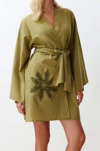 Moda Örme Regular Kalıp Midi Kruvaze İspanyol Kol Vual Basic Düz Desen Kimono Kaftan - 3