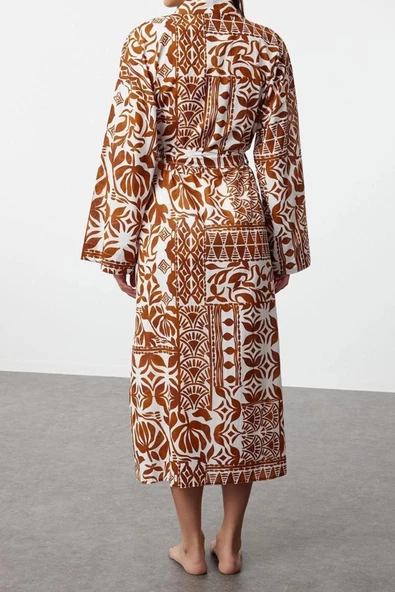 Moda Örme Regular Kalıp Uzun Kruvaze Standart Kol Vual Basic Çizgili Desen Kimono Kaftan - 5