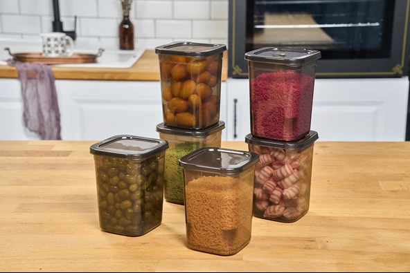 Superpup 6'LI KENDİNDEN KAPAKLI KİLİTLİ SAKLAMA KABI ERZAK KUTUSU 1,15 LİTRE ANTRASİT - 2