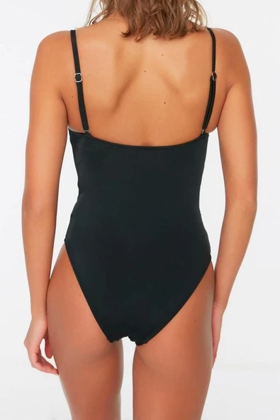 Kadın Moda Sabit Kap Askılı Brief Yaka Siyah Balkonet Mesh Detaylı Regular Mayo - 5