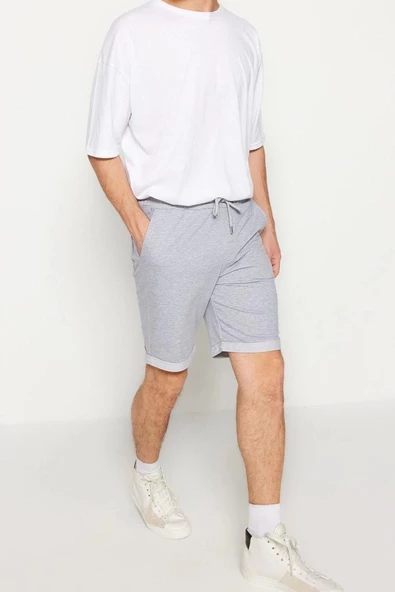 Moda Örme Geniş Paça Gündelik Regular Normal Kesim Orta Boy Lastik Belli Bağcıklı Duble Paça Şort - 6