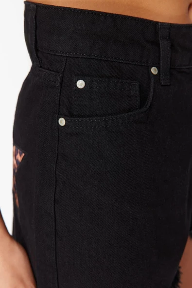 Moda Denim Yüksek Bel Dar Paça Plaj Hayvan Desenli Denim Nakışlı Denim %100 Pamuklu Şort Bermuda - 2