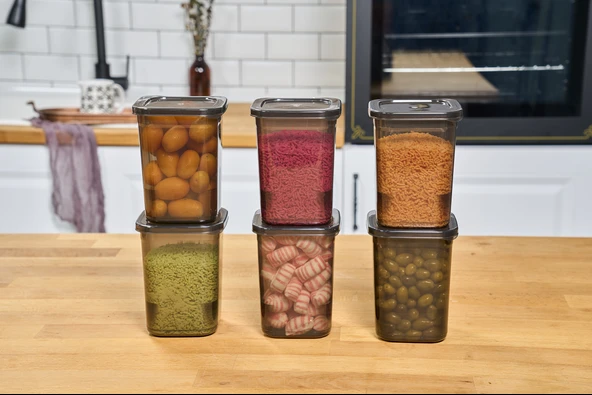 Superpup 6'LI KENDİNDEN KAPAKLI KİLİTLİ SAKLAMA KABI ERZAK KUTUSU 1,15 LİTRE ANTRASİT