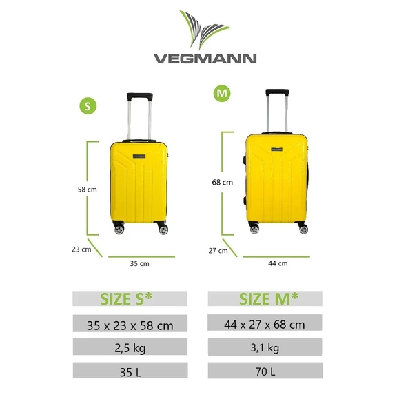 Vegmann Vela Sarı 2'li Valiz Seti Orta Boy ,Kabin Boy - 2