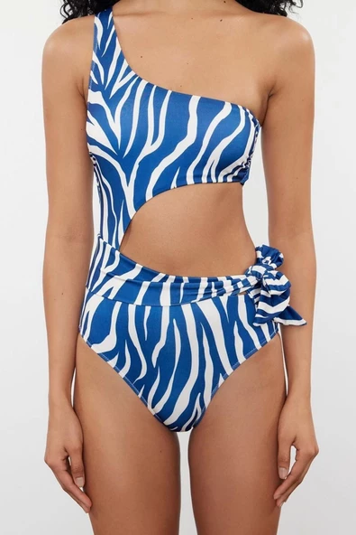 Kadın Moda Atma Kap Askılı Brazilian Yaka Tek Omuz Cut Out Pencereli Regular Mayo - 4