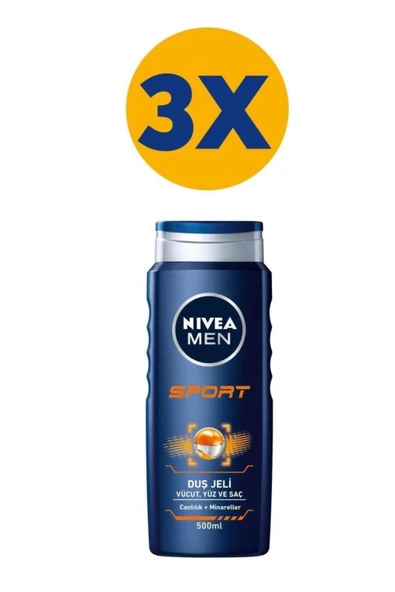 Nivea Men Sport Vücut Yüz ve Saç Duş Jeli 3 x 500 ML ürün görseli 1