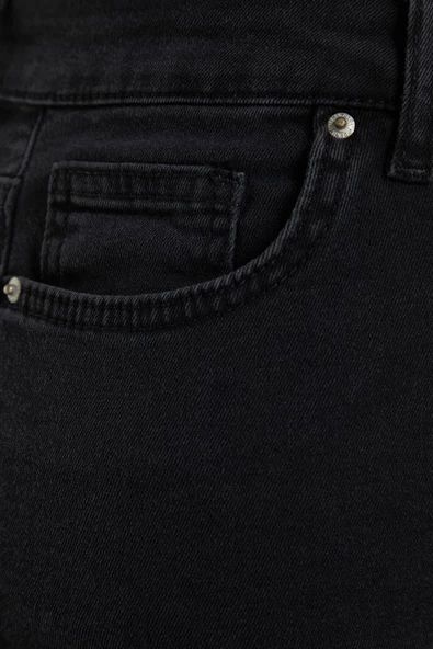 Büyük Beden Moda Denim Yüksek Bel Dar Paça Gündelik Siyah Yüksek Bel Skinny Şort Bermuda - 6