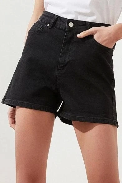Büyük Beden Moda Denim Yüksek Bel Dar Paça Gündelik Siyah Yüksek Bel Skinny Şort Bermuda - 2