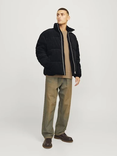 Jack Jones Erkek Rüzgar Geçirmez  Siyah Kadife Puffer Mont 12260464S - Resim 5