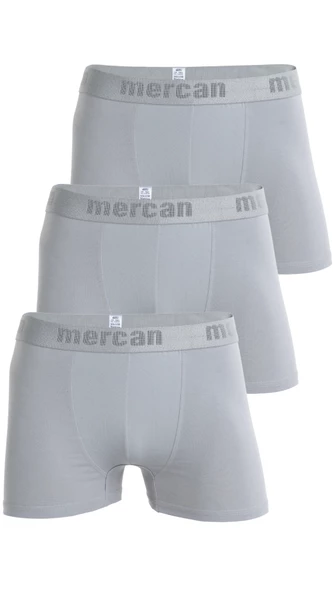 Mercan 3'lü Erkek Pamuklu Likralı Premium Esnek Kumaş Gri Boxer