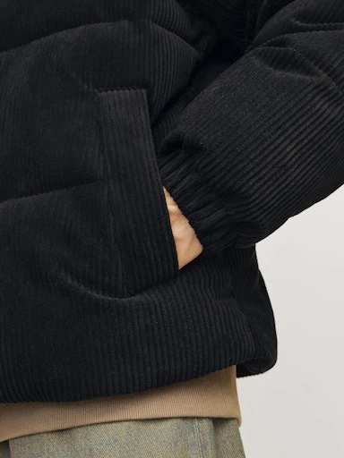 Jack Jones Erkek Rüzgar Geçirmez  Siyah Kadife Puffer Mont 12260464S - Resim 4