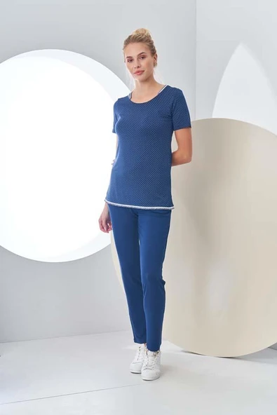Pjs 24200 Kadın Puantiyeli Yarım Kollu Pijama Takım - 1