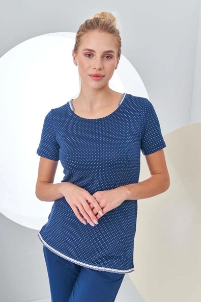 Pjs 24200 Kadın Puantiyeli Yarım Kollu Pijama Takım - 5