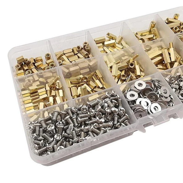 910 Adet M3 Metal Distans Vida Somun Pul Seti Aralıyıcı Stand off 13 Çeşit Şeffaf Çantada - 4