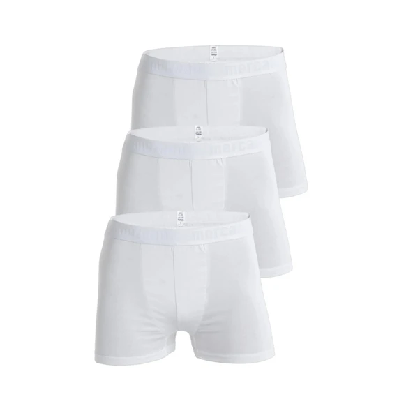 Mercan 3'lü Beyaz Pamuklu Likralı Premium Esnek Kumaş Erkek Boxer