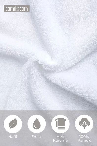 50'li Beyaz El Havlusu - 50x90 Cm, 225 Gr, %100 Pamuk, Spa Ve Otel Havlusu, Günlük Kullanıma Uygun - 3