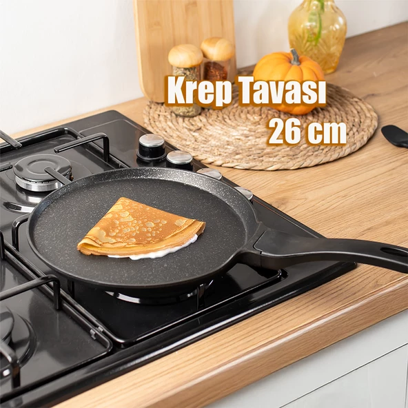 Lines Dayanıklı Yuvarlak Granit Krep Tavası 26 Cm