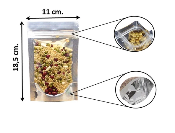 Doypack Pencereli Metalize Kilitli Kese Kağıdı - Küçük Boy - 100 Gramlık - 11x18x7 Cm. - 200 Adet - Resim 3