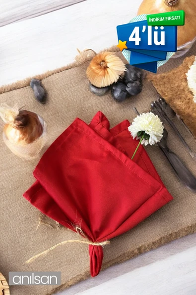 4’lü %100 Pamuk Kumaş Peçete Kırmızı 50x50 Cm Mutfak Bezi Sofra Sunum Servis Peçetesi