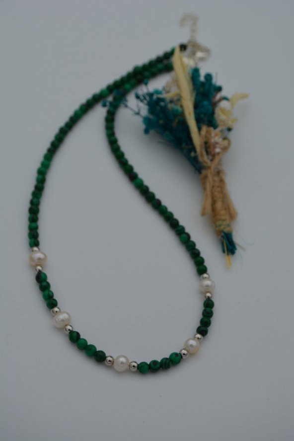 STONEAGE Malahit ve İncili Kolye Doğal Taş - 3