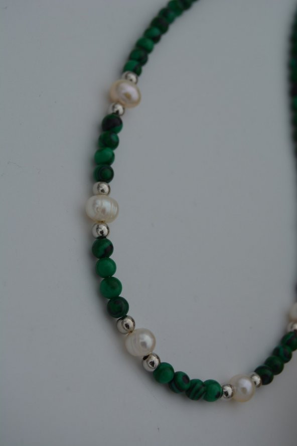 STONEAGE Malahit ve İncili Kolye Doğal Taş - 4