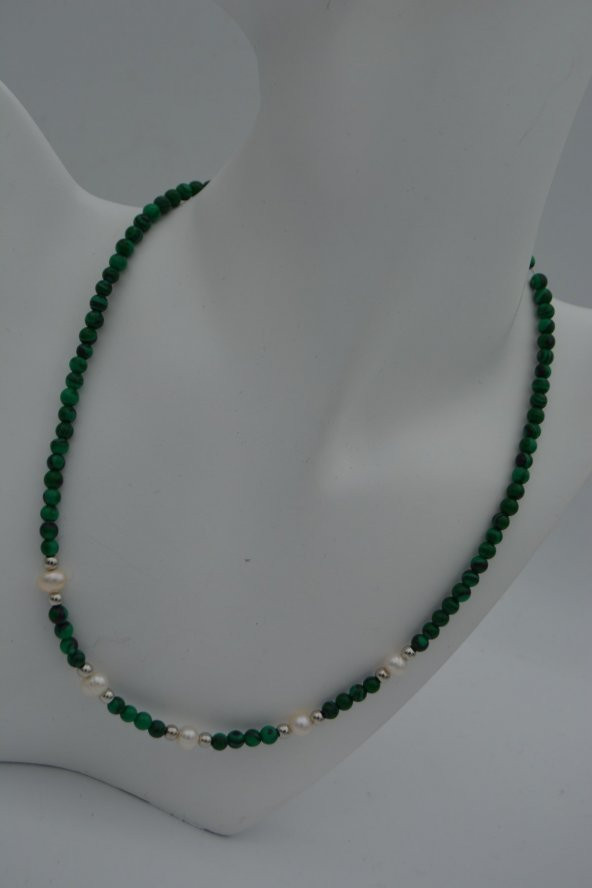 STONEAGE Malahit ve İncili Kolye Doğal Taş - 6