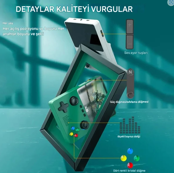 QASUL X6 Taşınabilir El Oyun Konsolu  IPS Retro Oyun Konsolu 10000 Oyun 11 Simülatör Video Oyunları  16 GB SD KART HEDİYE - 3